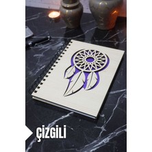 Rüya Kapanı Temalı Ahşap Kapaklı Defter - Çizgili Defter - Ajanda - Okul Defteri (A5 - 120 Sayfa)