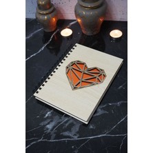 Kalp Desenli Ahşap Kapaklı Defter - Çizgisiz Defter - Günlük - Ajanda- A5 Anı Defteri