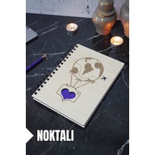 Uçan Balon Temalı Ahşap Kapaklı Defter - Noktalı Defter - Ajanda - Okul Defteri (A5 - 120 Sayfa)