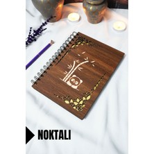 Panda Ahşap Kapaklı Spiralli Okul Defteri - Noktalı Defter - 60 Yaprak (120 Sayfa) - A5 15X21 cm