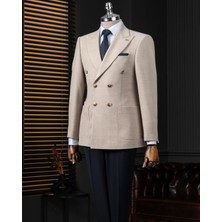 Italyan Stil Slim Fit Kruvaze Erkek Tek Ceket Vizon T14278