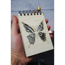 Kelebek Figürlü Ahşap Kapaklı Not Defteri - Mini Defter - Cep Defteri - Benim Listem