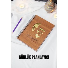 Mustafa Kemal Atatürk Ahşap Kapak Plan Defteri - Süresiz Ajanda - Günlük Planlayıcı (Ceviz) A5