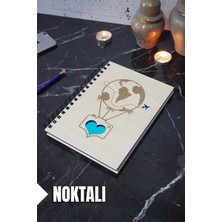 Uçan Balon Temalı Ahşap Kapaklı Defter - Noktalı Defter - Ajanda - Okul Defteri (A5 - 120 Sayfa)