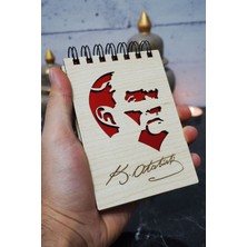 Kemal Atatürk Temalı Ahşap Kapaklı Not Defteri - Mini Defter - Cep Defteri - Benim Listem