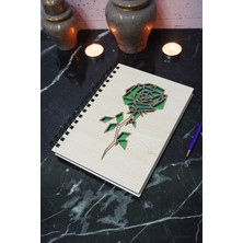 Gül Desenli Ahşap Kapaklı Defter - Çizgisiz Defter - Günlük - Ajanda- A5 Anı Defteri
