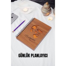 Mustafa Kemal Atatürk Ahşap Kapak Plan Defteri - Süresiz Ajanda - Günlük Planlayıcı (Ceviz) A5