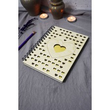 Kalp Desenli Ahşap Kapaklı Defter - Çizgisiz Defter - Günlük - Ajanda-Hediyelik-A5 Anı Defteri