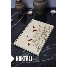 Aslan Temalı Ahşap Kapaklı Defter - Noktalı Defter - Ajanda - Okul Defteri (A5 - 120 Sayfa)