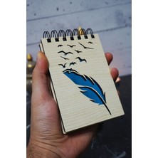 Kuş Tüy Temalı Ahşap Kapaklı Not Defteri - Mini Defter - Cep Defteri - Benim Listem