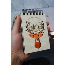 Geyik Orman Temalı Ahşap Kapaklı Not Defteri - Mini Defter - Cep Defteri - Benim Listem