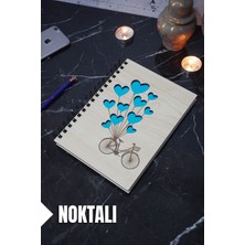 Bisiklet Balon Temalı Ahşap Kapaklı Defter - Noktalı Defter - Ajanda - Okul Defteri (A5 - 120 Sayfa)