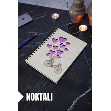 Bisiklet Balon Temalı Ahşap Kapaklı Defter - Noktalı Defter - Ajanda - Okul Defteri (A5 - 120 Sayfa)