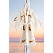 Varol Organik %100 Pamuk Kimono Yaka Sabalık Bornoz Plaj Elbisesi - Leopar - L/xl