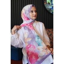 Manolya Çiçek Desen Lavanta Soft Pamuk Şal