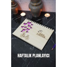 Balonlu Bisiklet Ahşap Plan Defteri - Tarihsiz Ajanda - Haftalık Planlayıcı (Süresiz Planlayıcı) A5