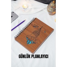 Galata Kulesi Ahşap Kapaklı Plan Defteri - Ajanda - Günlük Planlayıcı (Ahşap Rengi Ceviz) A5