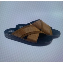 Tabanı Çıkabilir Çapraz Bantlı Atkılı Ortopedik Erkek Terlik Hakiki Deri