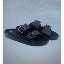 Tabanı Çıkabilir Çift Tokalı Ortopedik Erkek Terlik Hakiki Deri