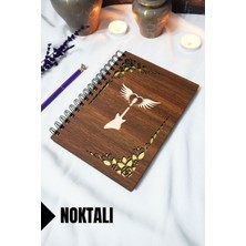 Gitar Ahşap Kapaklı Spiralli Okul Defteri - Noktalı Defter - 60 Yaprak (120 Sayfa) - A5 15X21 cm