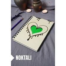 Kalp Desenli Ahşap Kapaklı Defter - Noktalı Defter - Ajanda - Okul Defteri (A5 - 120 Sayfa)