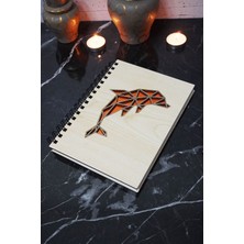 Yunus Balığı Figürlü Ahşap Kapaklı Defter - Çizgisiz Defter - Günlük - Ajanda- A5 Anı Defteri