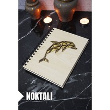 Yunus Balığı Temalı Ahşap Kapaklı Defter - Noktalı Defter - Ajanda - Okul Defteri (A5 - 120 Sayfa)
