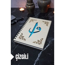 Elif Vav Temalı Ahşap Kapaklı Defter - Çizgili Defter - Ajanda - Okul Defteri (A5 - 120 Sayfa)