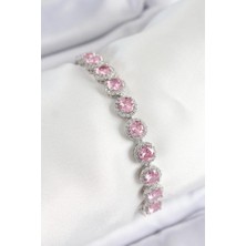 Pirinç Pembe Zirkon Taşlı Daire Baget Model Gümüş Renk Vıp Seri Kadın Bileklik - TJ-BB7511