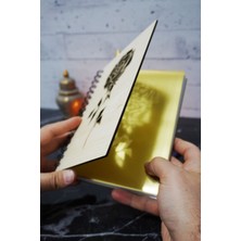 Gül Temalı Ahşap Kapaklı Defter - Çizgili Defter - Ajanda - Okul Defteri (A5 - 120 Sayfa)