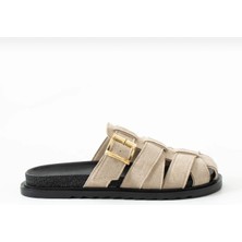 Melodi Lioara Kadın El Yapımı Altın Tokalı Süet Terlik