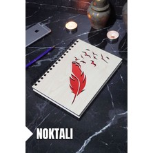 Kuş Tüy Temalı Ahşap Kapaklı Defter - Noktalı Defter - Ajanda - Okul Defteri (A5 - 120 Sayfa)