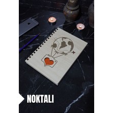 Uçan Balon Temalı Ahşap Kapaklı Defter - Noktalı Defter - Ajanda - Okul Defteri (A5 - 120 Sayfa)