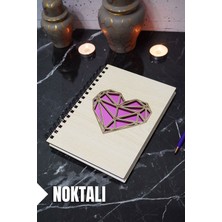 Kalp Temalı Ahşap Kapaklı Defter - Noktalı Defter - Ajanda - Okul Defteri (A5 - 120 Sayfa)