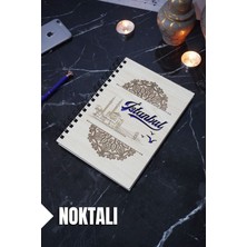 Istanbul Temalı Ahşap Kapaklı Defter - Noktalı Defter - Ajanda - Okul Defteri (A5 - 120 Sayfa)