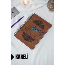 Istanbul Temalı Ahşap Kapaklı Defter - Kareli Defter - Ajanda - Okul Defteri (A5 - 120 Sayfa)