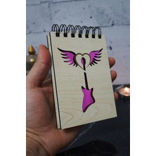 Gitar Kanat Temalı Ahşap Kapaklı Not Defteri - Mini Defter - Cep Defteri - Benim Listem