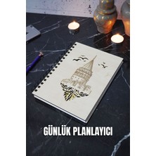 Galata Kulesi Tasarım Ahşap Kapaklı Günlük Planlayıcı - Tarihsiz Ajanda - A5 Süresiz Planlayıcı