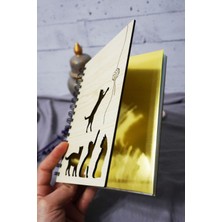 Kedi Desenli Ahşap Kapaklı Defter - Kareli Defter - Ajanda - Okul Defteri (A5 - 120 Sayfa)