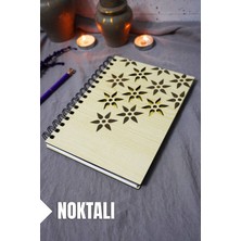 Çiçek Desenli Ahşap Kapaklı Defter - Noktalı Defter - Ajanda - Okul Defteri (A5 - 120 Sayfa)