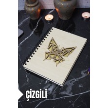 Kelebek Temalı Ahşap Kapaklı Defter - Çizgili Defter - Ajanda - Okul Defteri (A5 - 120 Sayfa)