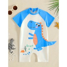 Erkek Bebek/çocuk Yarım Kollu Mavi Tulum Mayo