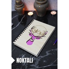 Geyik Temalı Ahşap Kapaklı Defter - Noktalı Defter - Ajanda - Okul Defteri (A5 - 120 Sayfa)