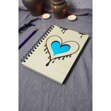 Kalp Desenli Ahşap Kapaklı Defter - Çizgisiz Defter - Günlük - Ajanda-Hediyelik-A5 Anı Defteri