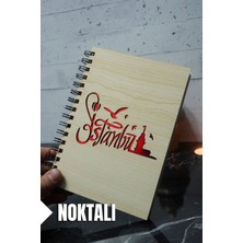 Istanbul Temalı Ahşap Kapaklı Defter - Noktalı Defter - Ajanda - Okul Defteri (A5 - 120 Sayfa)