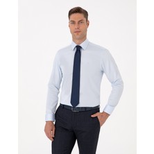 Pierre Cardin Erkek Açık Mavi %100 Pamuk Parlak Saten Slim Fit Uzun Kollu Basic Gömlek 50315407-VR003