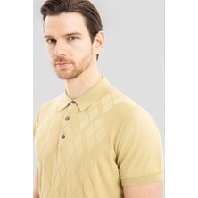 Sabri Özel Erkek Su Yeşili Polo Yaka Jakarlı Tişört - Slim Fit