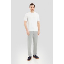 Sabri Özel Erkek Ekru Bisiklet Yaka Düz Desenli Slim Fit Tişört
