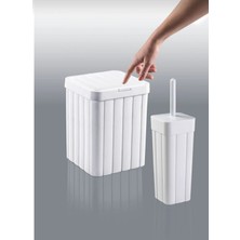2'li Banyo Seti - Bas Aç Kapaklı Çöp Kovası (10 L) - Wc Fırçalık