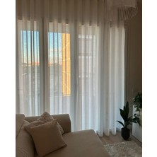 Modern Keten Dökümlü Düz Tül Perde -Ekru - Pileli Dikim 1x2,5 Pile - KTN333